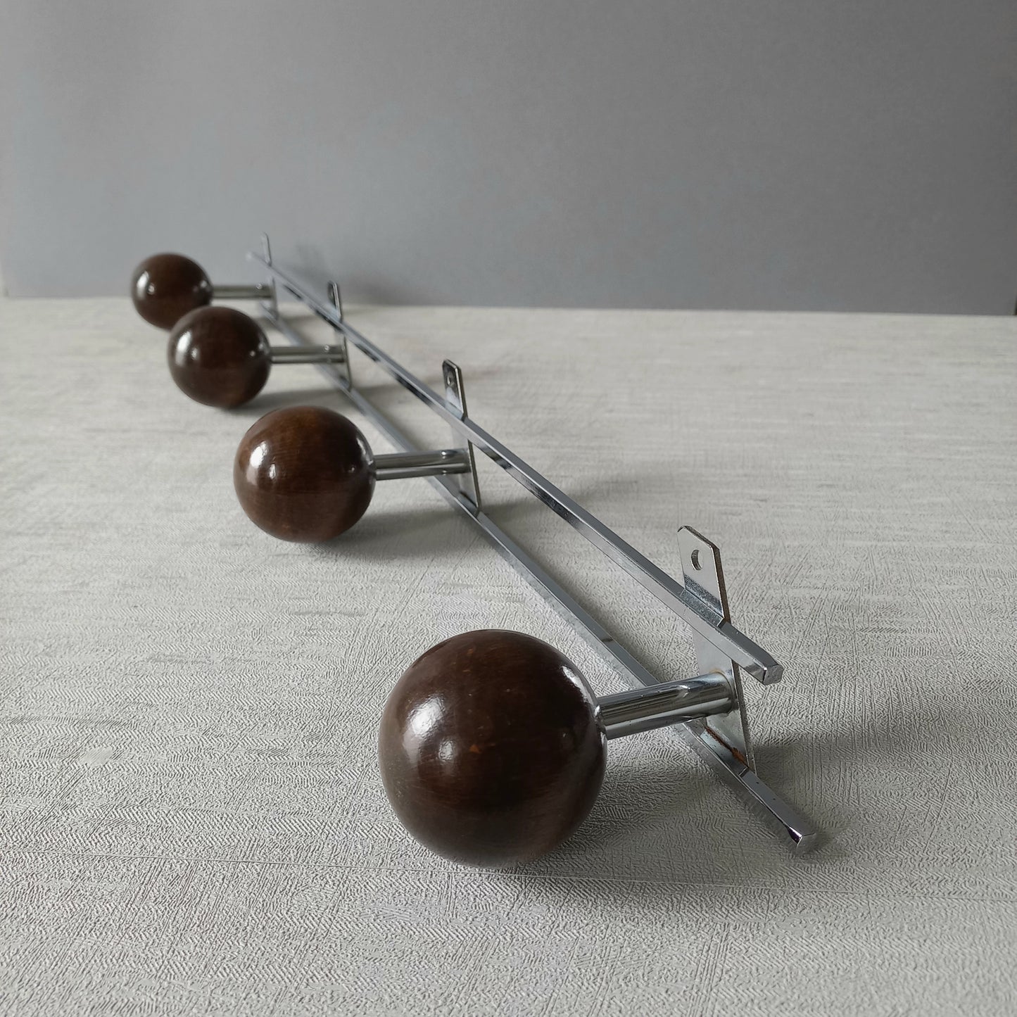 French vintage 4 peg coat rack, metal and wood, modernist coat rack, vintage wall decor