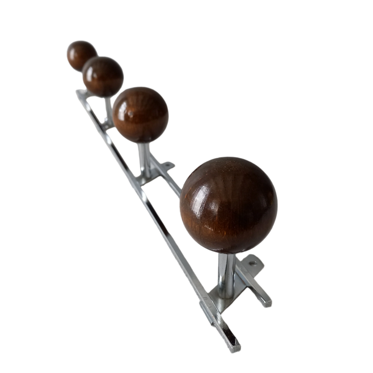 French vintage 4 peg coat rack, metal and wood, modernist coat rack, vintage wall decor