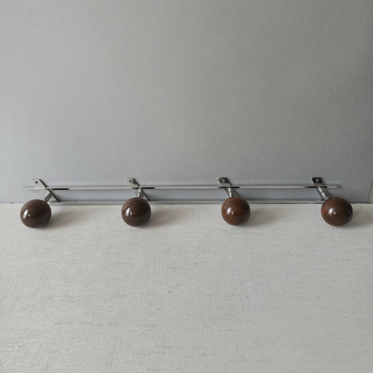 French vintage 4 peg coat rack, metal and wood, modernist coat rack, vintage wall decor