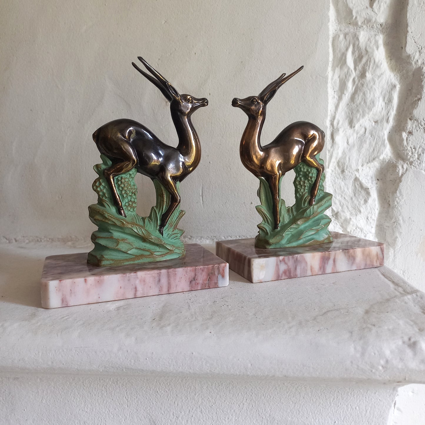 Vintage bookends with deer, antelope, gazelle metal figurines from France, book tidy, shelve and desk decor