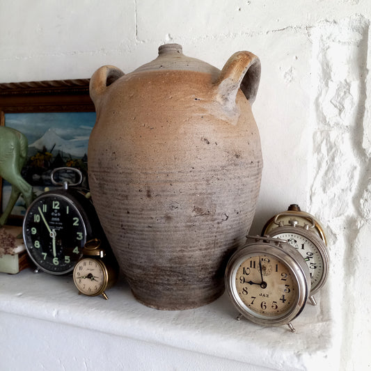 Large French vintage pottery oil jar or water jar, hand made stoneware oil jar, rustic country home farmhouse decor