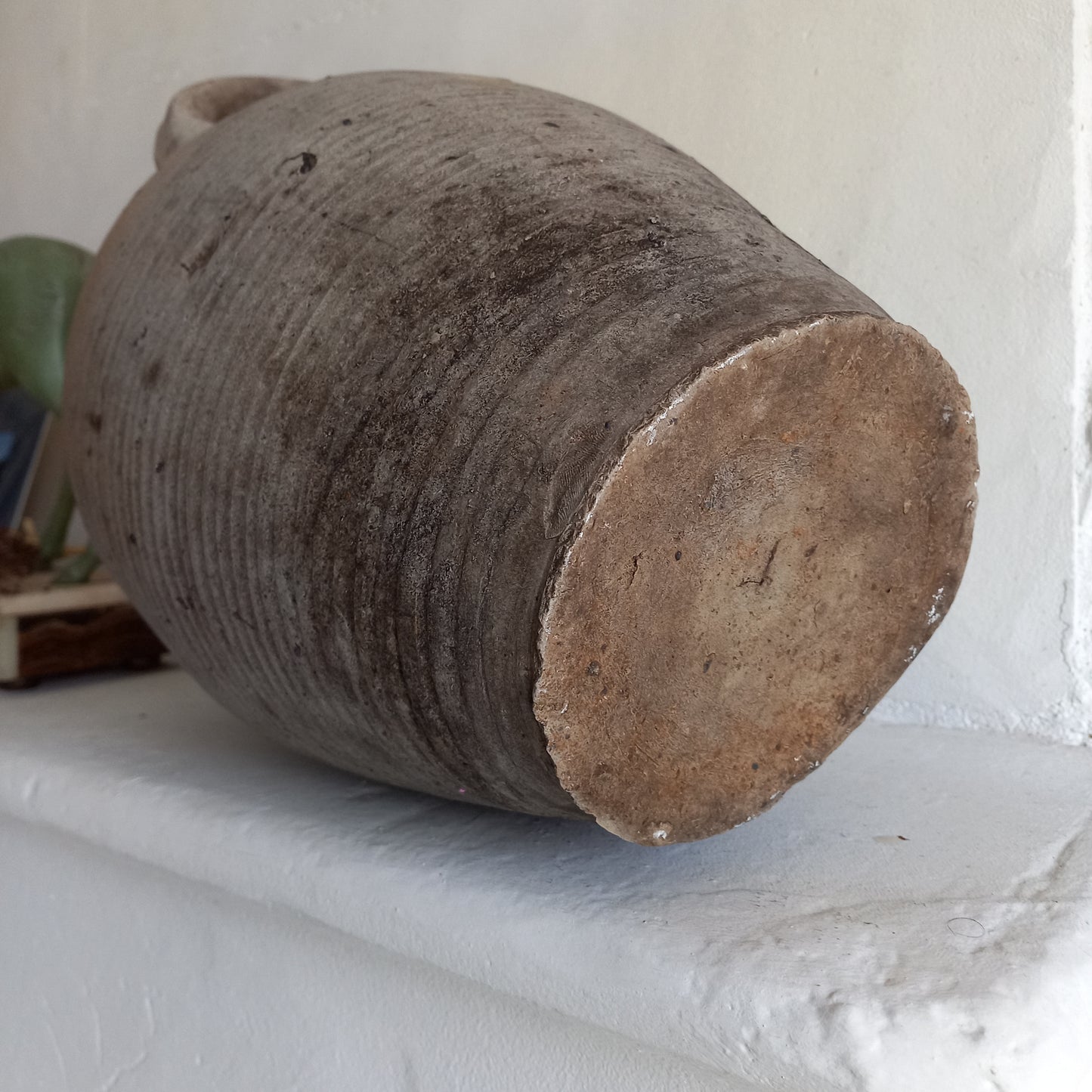 Grand pot à huile ou à eau en poterie vintage française, pot à huile en grès fait à la main, décoration de ferme rustique