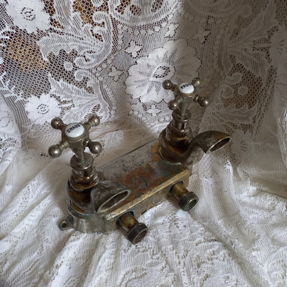 French vintage hot and cold faucet taps for restoration