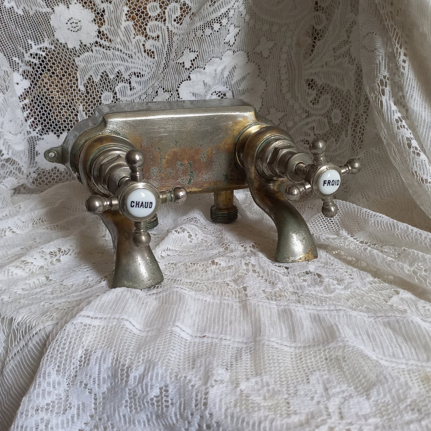 French vintage hot and cold faucet taps for restoration