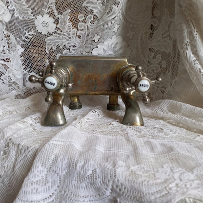 French vintage hot and cold faucet taps for restoration