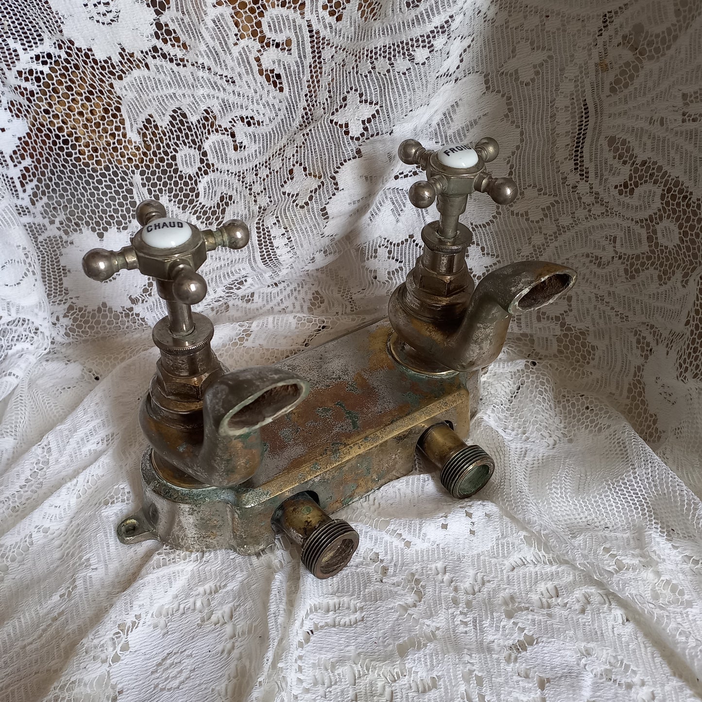 French vintage hot and cold faucet taps for restoration