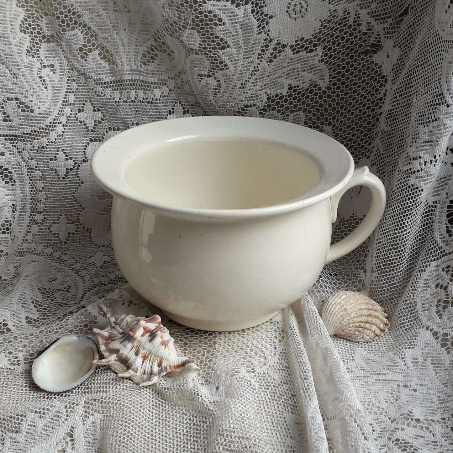 Vintage white ironstone chamber pot or potty by Sarreguemines of France