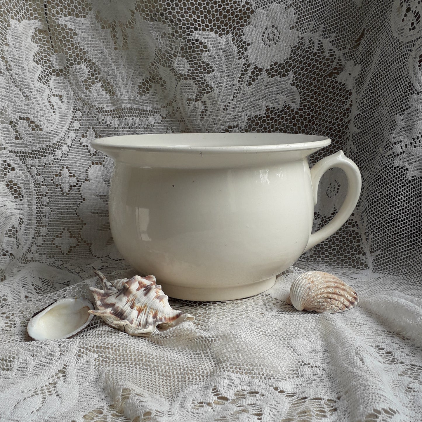 Vintage white ironstone chamber pot or potty by Sarreguemines of France