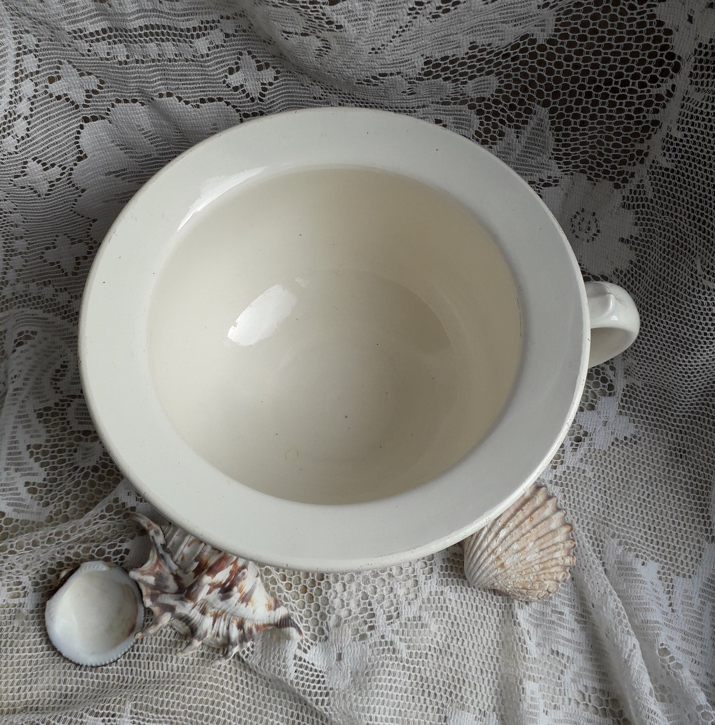 Vintage white ironstone chamber pot or potty by Sarreguemines of France