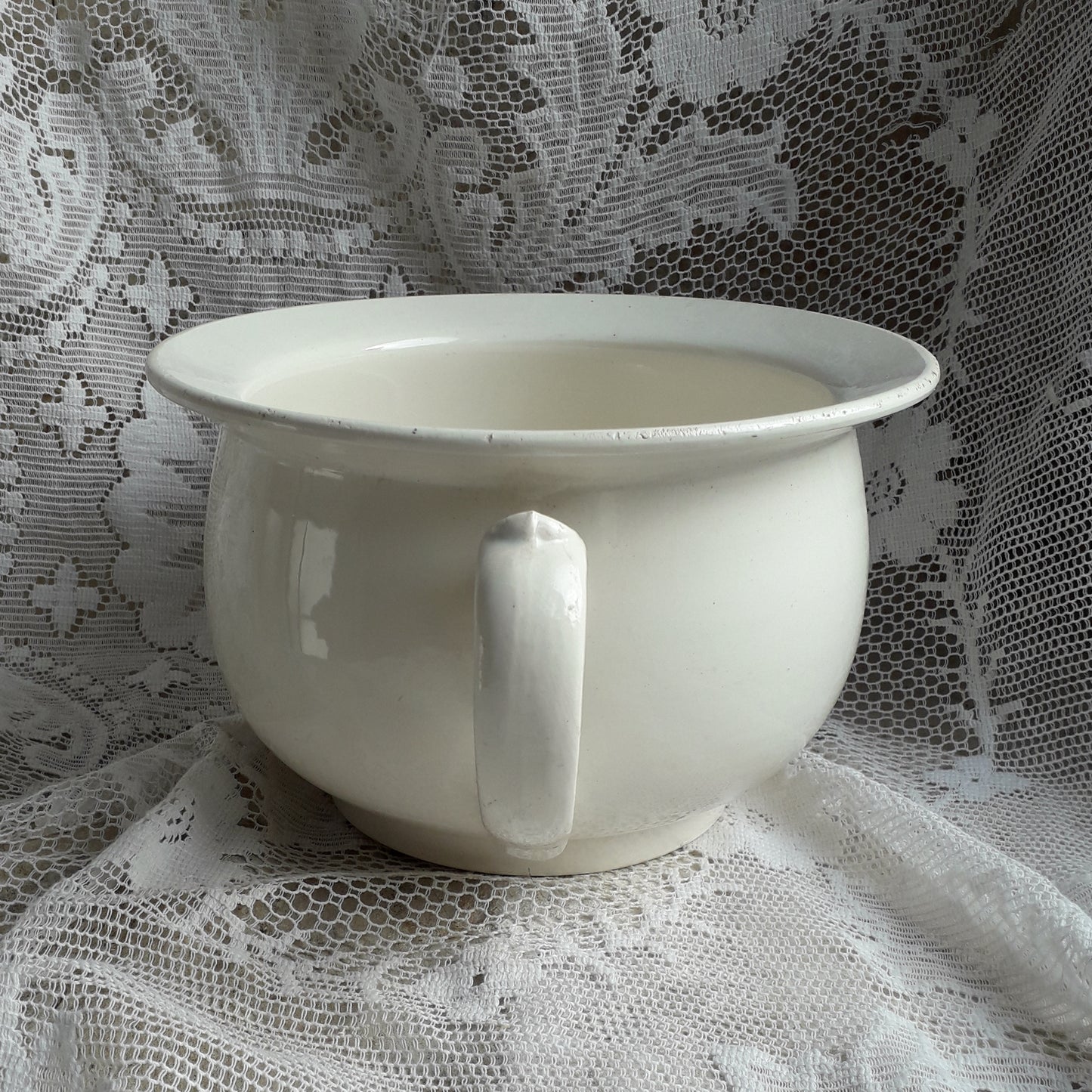 Vintage white ironstone chamber pot or potty by Sarreguemines of France