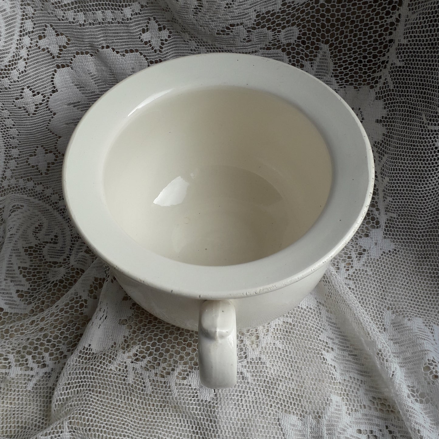 Vintage white ironstone chamber pot or potty by Sarreguemines of France