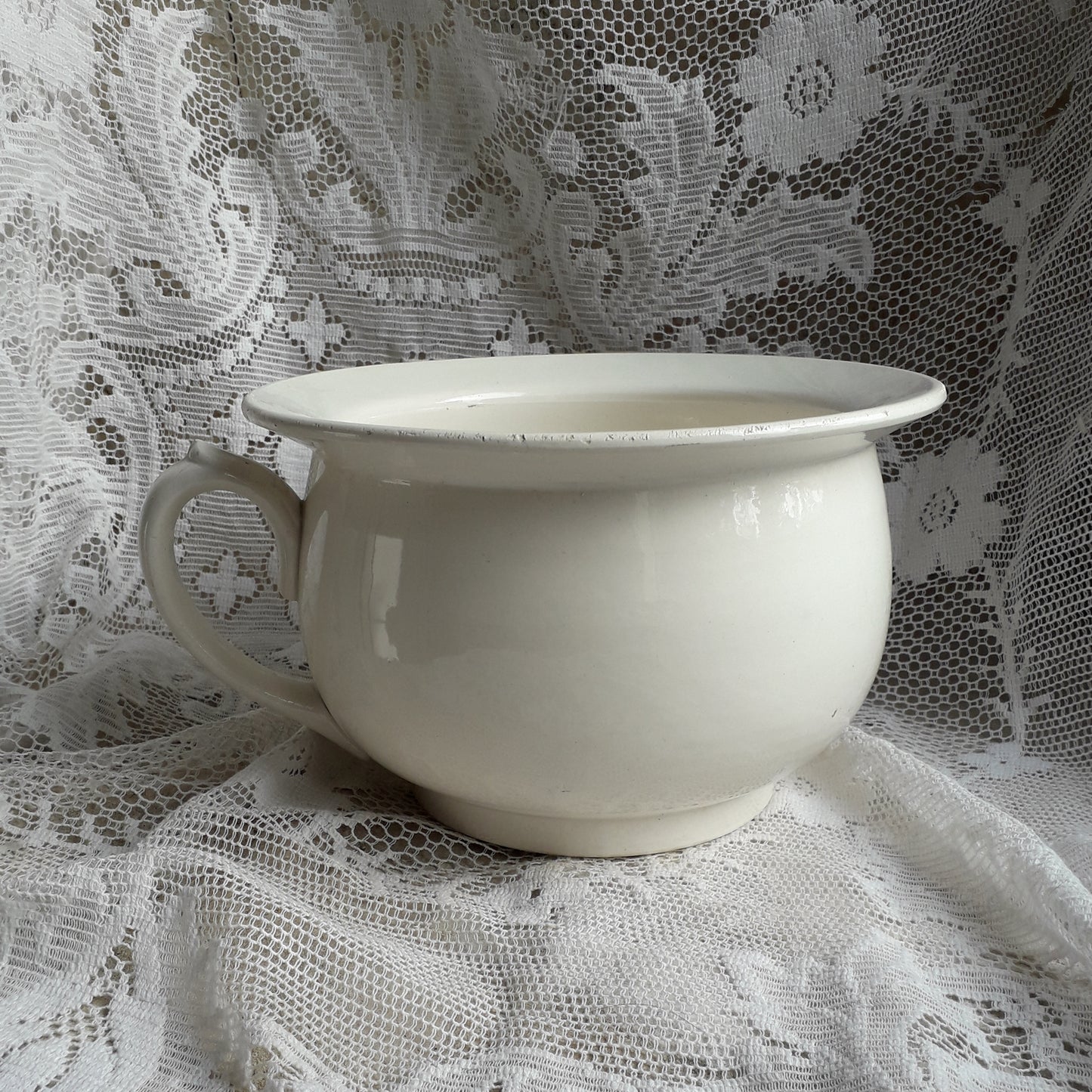 Vintage white ironstone chamber pot or potty by Sarreguemines of France